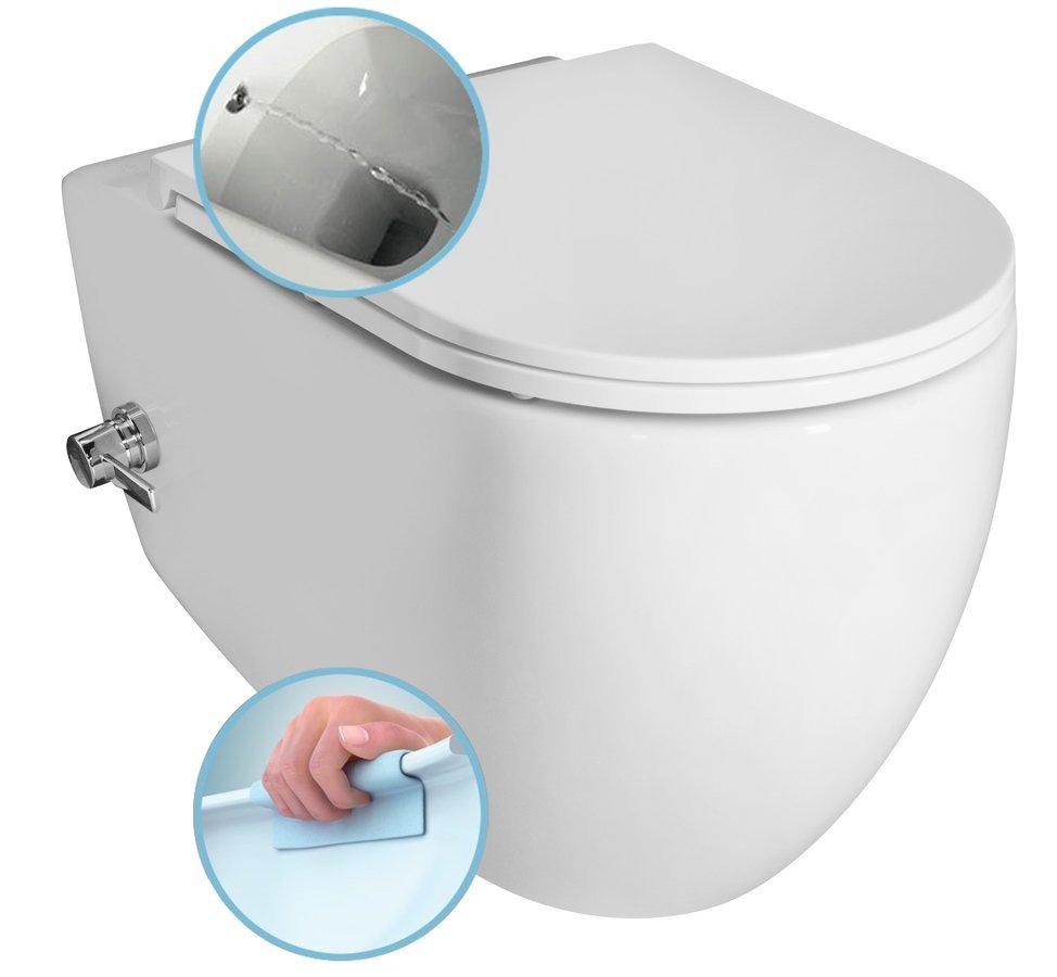 Isvea INFINITY CLEANWASH závěsná WC mísa Rimless, integrovaná baterie a bidet. sprška, 36,5x53cm, bílá