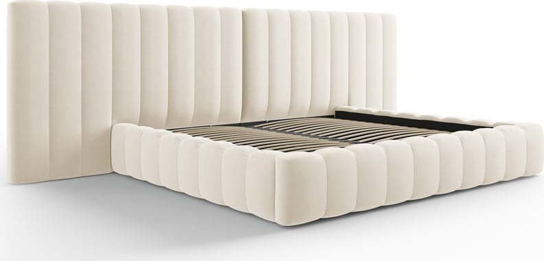 Béžová čalouněná dvoulůžková postel s úložným prostorem a roštem 200x200 cm Gina – Milo Casa