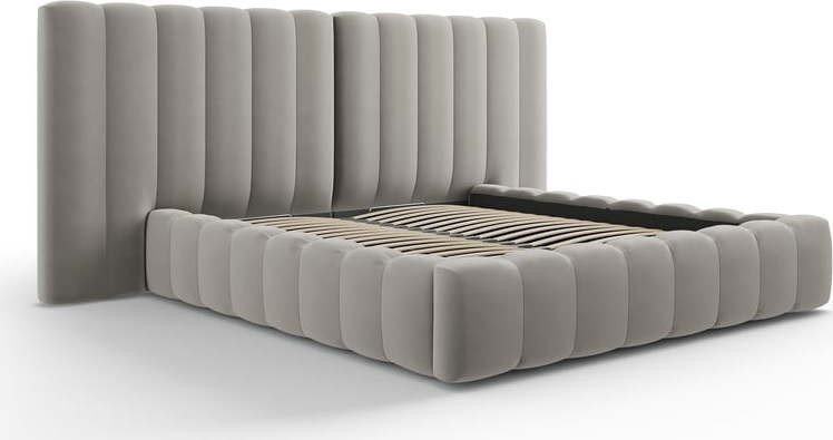 Šedá čalouněná dvoulůžková postel s úložným prostorem a roštem 160x200 cm Gina – Milo Casa