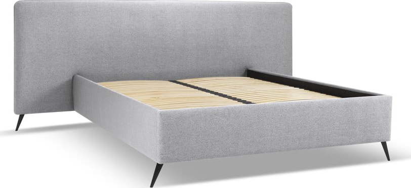 Šedá čalouněná dvoulůžková postel s úložným prostorem a roštem 160x200 cm Walter – Milo Casa