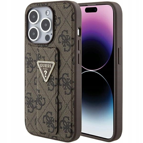 Kryt Guess na iPhone 15 Pro hnědý/brown hardcase Grip Stand 4G Triangle Stra
