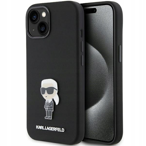 Kryt Karl Lagerfeld pro iPhone 15 Plus černý/black Silicone Ikonik Metal Pi