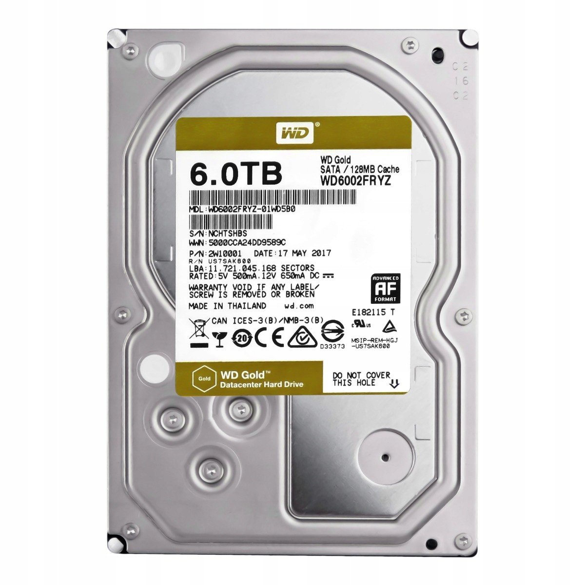 Wd Gold 6TB 7.2K 128MB Sata III 3.5'' WD6002FRÍZ