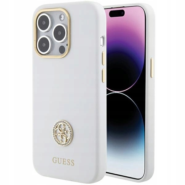 Pouzdro Guess pro iPhone 15 Pro Max bílé/white hardcase Silicone Logo Strass 4