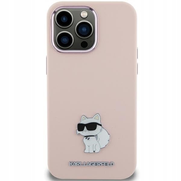 Kryt Karl Lagerfeld pro iPhone 15 Plus růžový/pink Silicone Choupette Metal