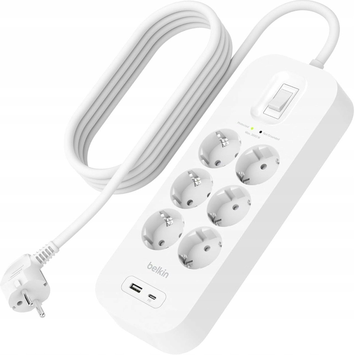 Přepěťová ochrana 650J Belkin SRB002VF2M Usb-c Usb-a, 6x Ac Eu Schuko