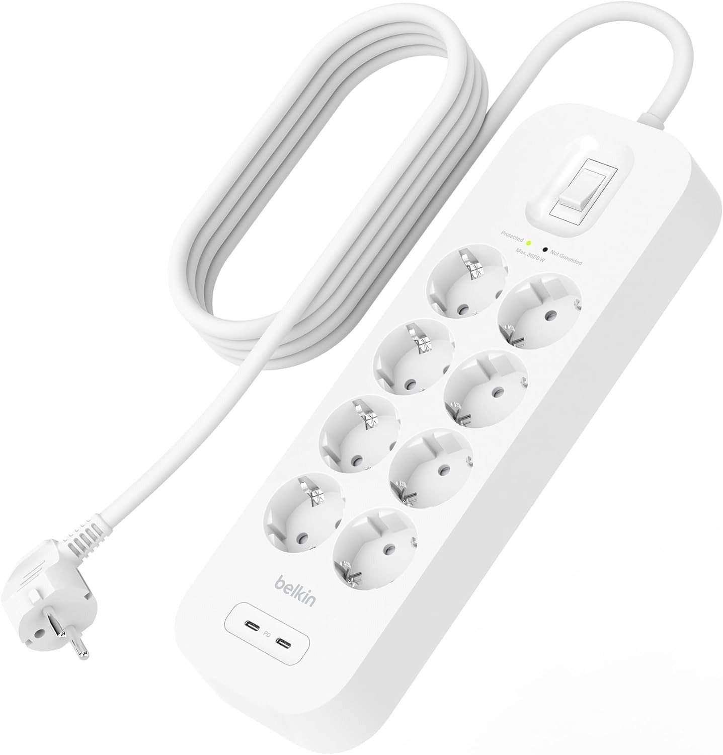 Přepěťová ochrana 900J Belkin SRB004VF2M, 2x Usb-c 8x Ac Eu Schuko