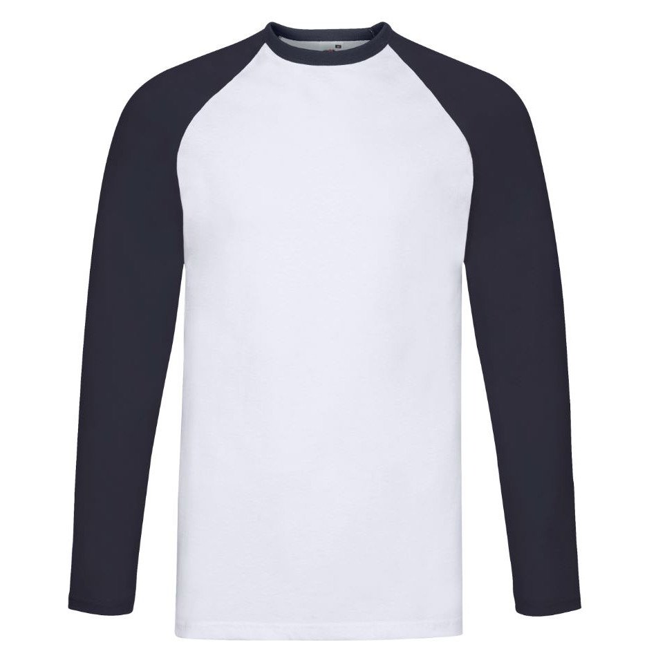 Pánské tričko Fruit of the Loom Baseball T LS - bílé-navy, S