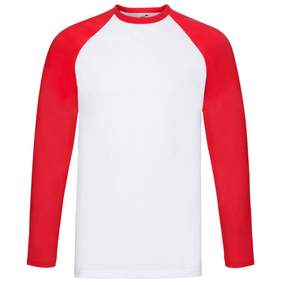 Pánské tričko Fruit of the Loom Baseball T LS - bílé-červené, S