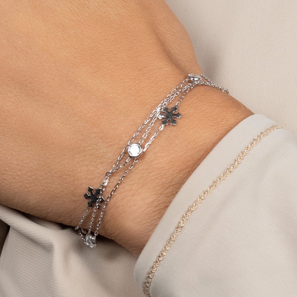 Brilio Silver Pozlacený náramek se zirkony Vločky BRC135Y