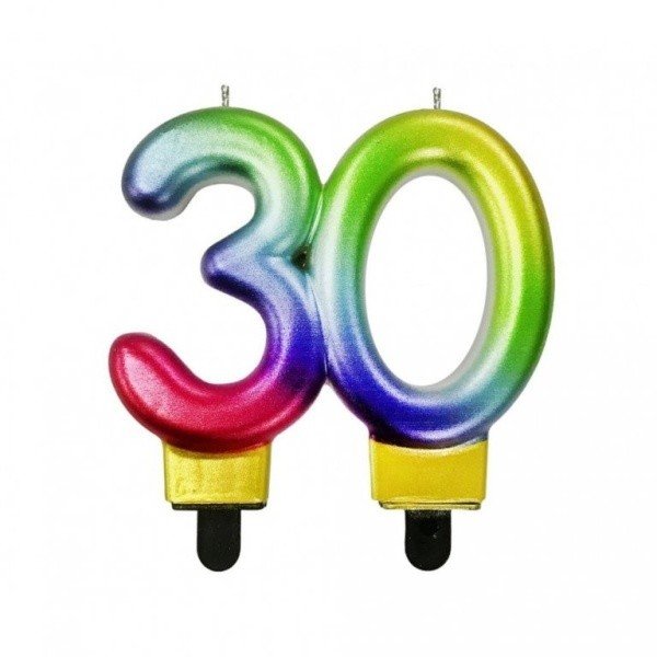 Svička Číslice 30 metalická Duhová 8 cm