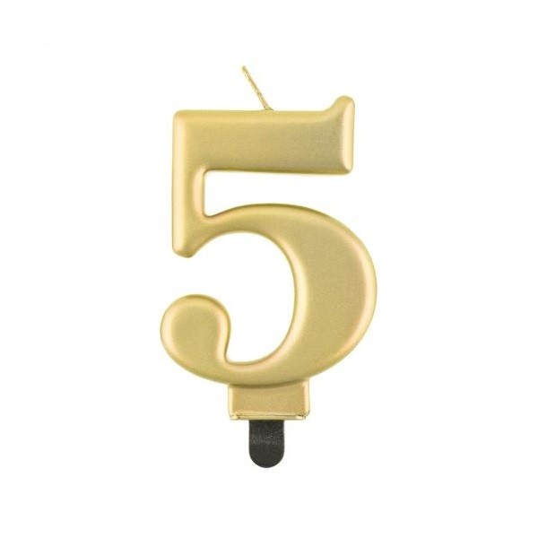 Svíčka číslice 5 metalická zlatá 8 cm