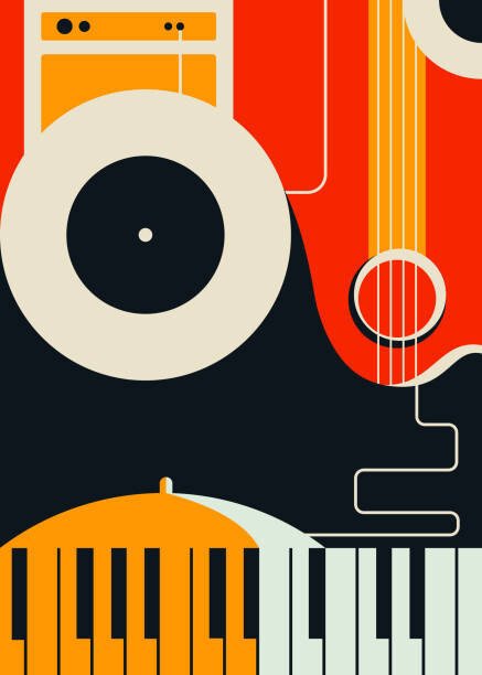 Sergei Krestinin Ilustrace Poster template with abstract musical instruments., Sergei Krestinin, (30 x 40 cm)