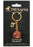 HYMGHO D20 Keychain with Dragon Charm - Draconis Gold with Red