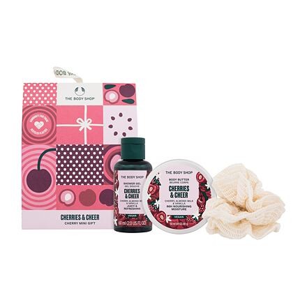 The Body Shop Cherries & Cheer Mini Gift sada sprchový gel Cherries & Cheer Shower Gel 60 ml + tělové máslo Cherries & Cheer Body Butter 50 ml + žínka pro ženy