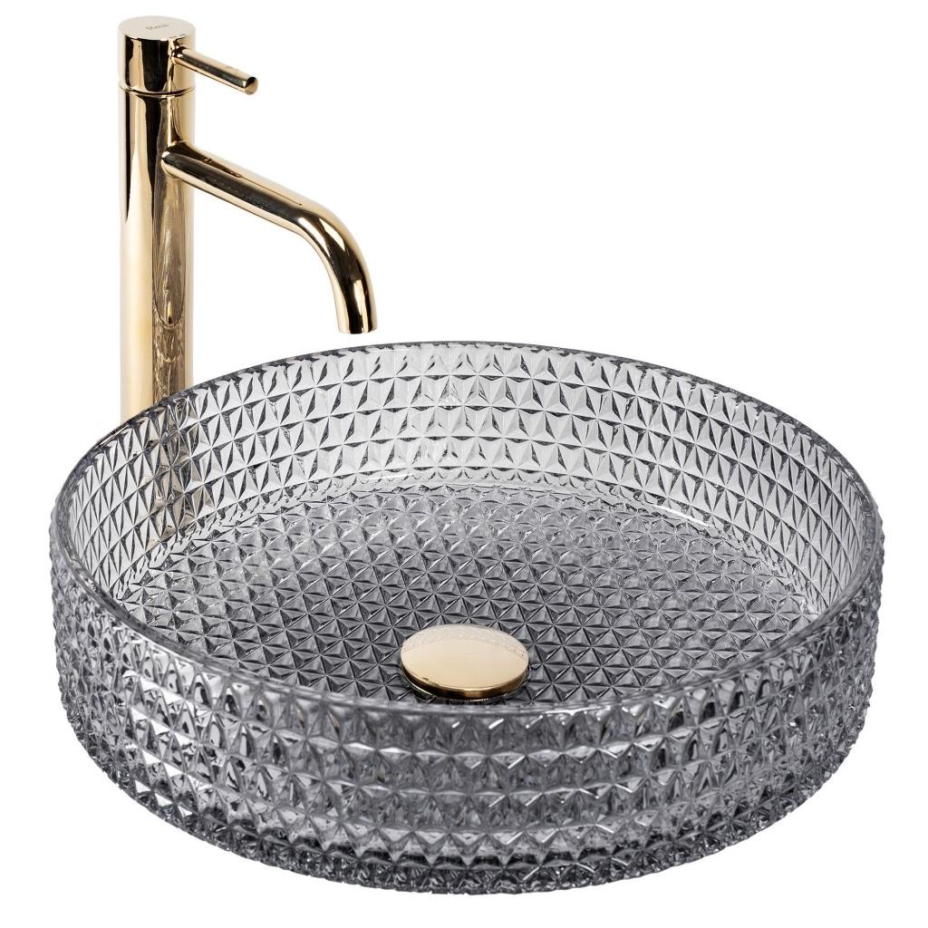 REA Umyvadlo na desku Cristal Grey 39 Nikiel Ring REA-U8880