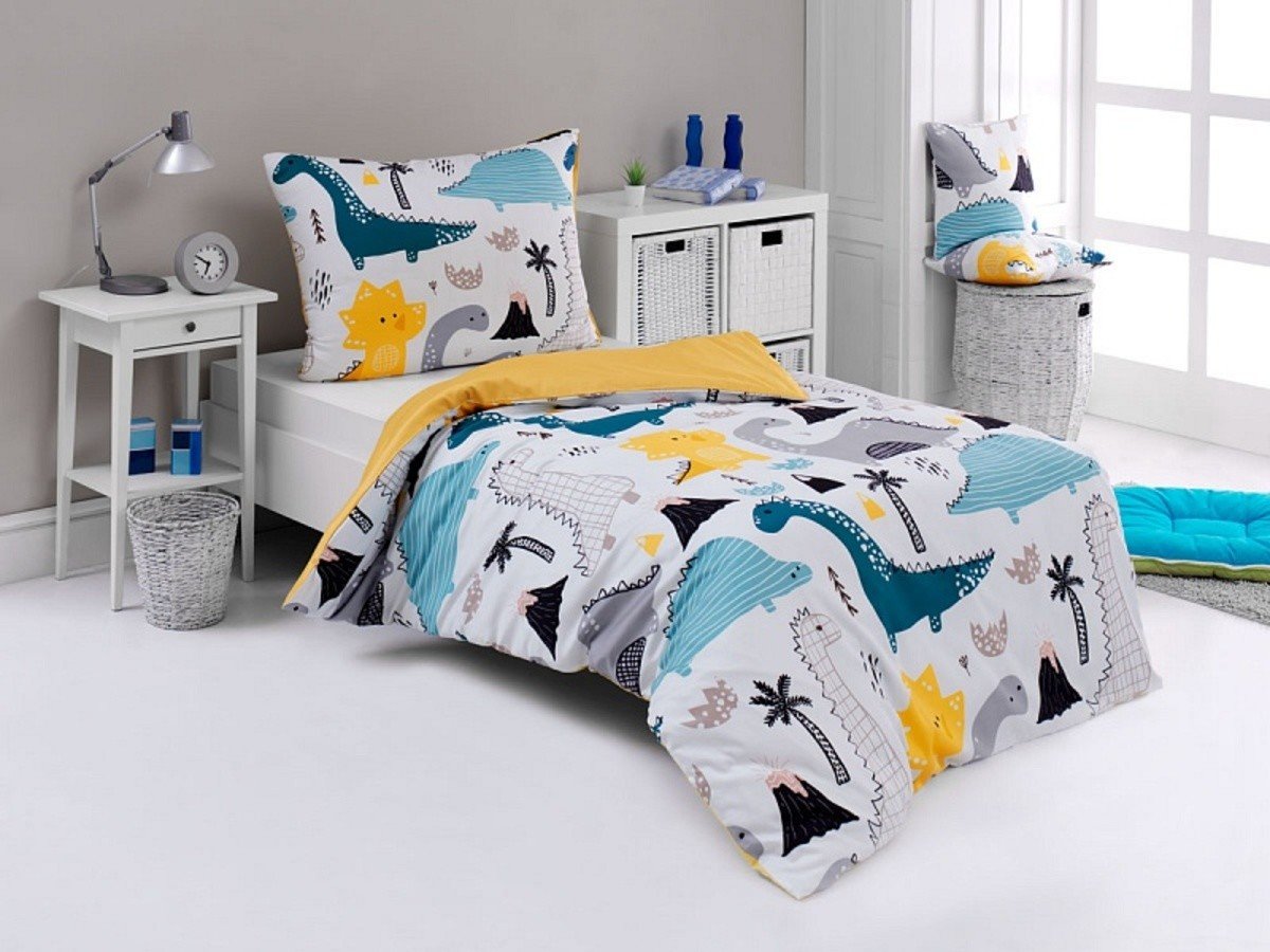 Povlečení Matějovský Dino bedding bílá modrá 200x140 cm 90x70