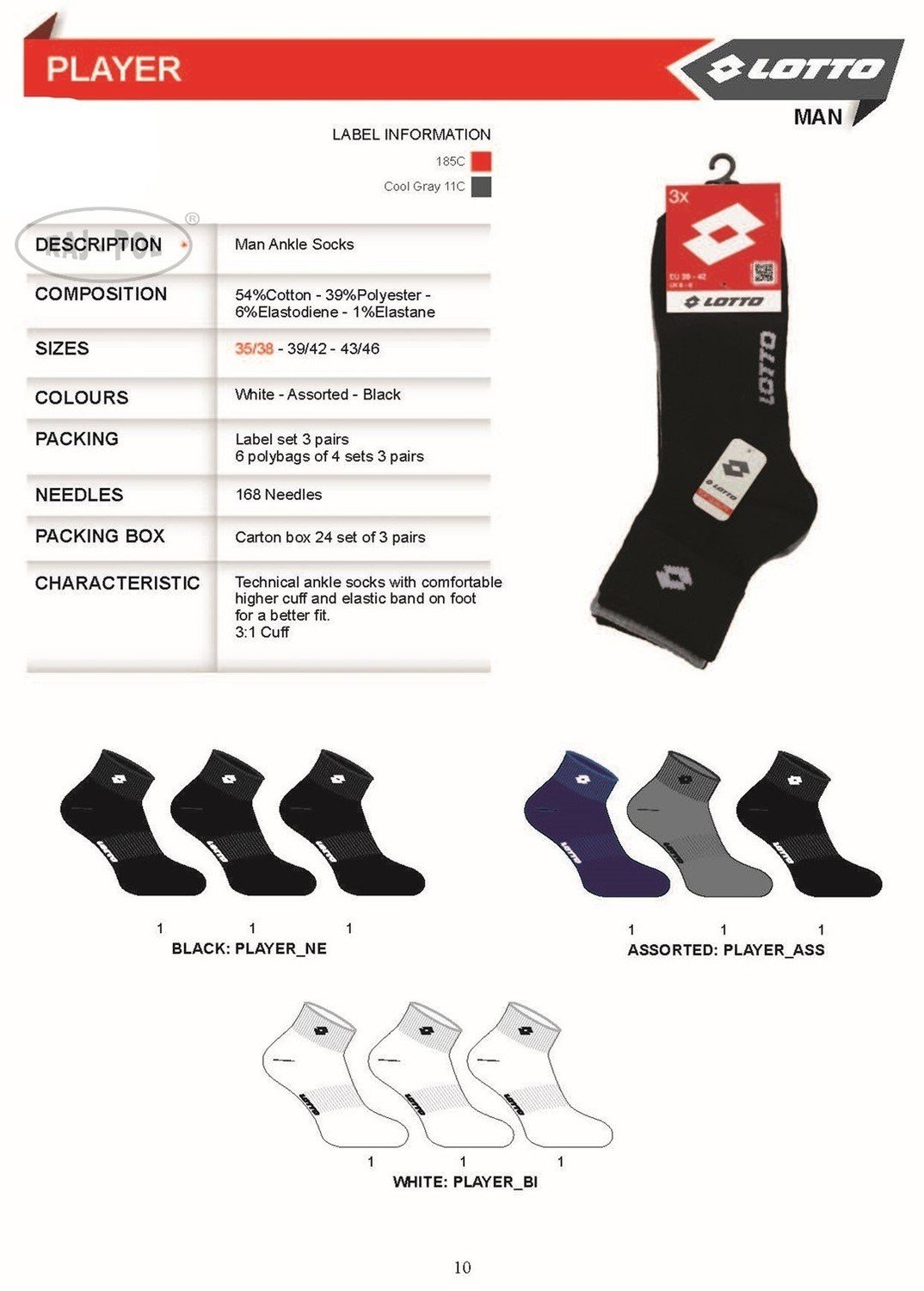 Raj-Pol Man's 3Pack Socks M Lotto Player NE