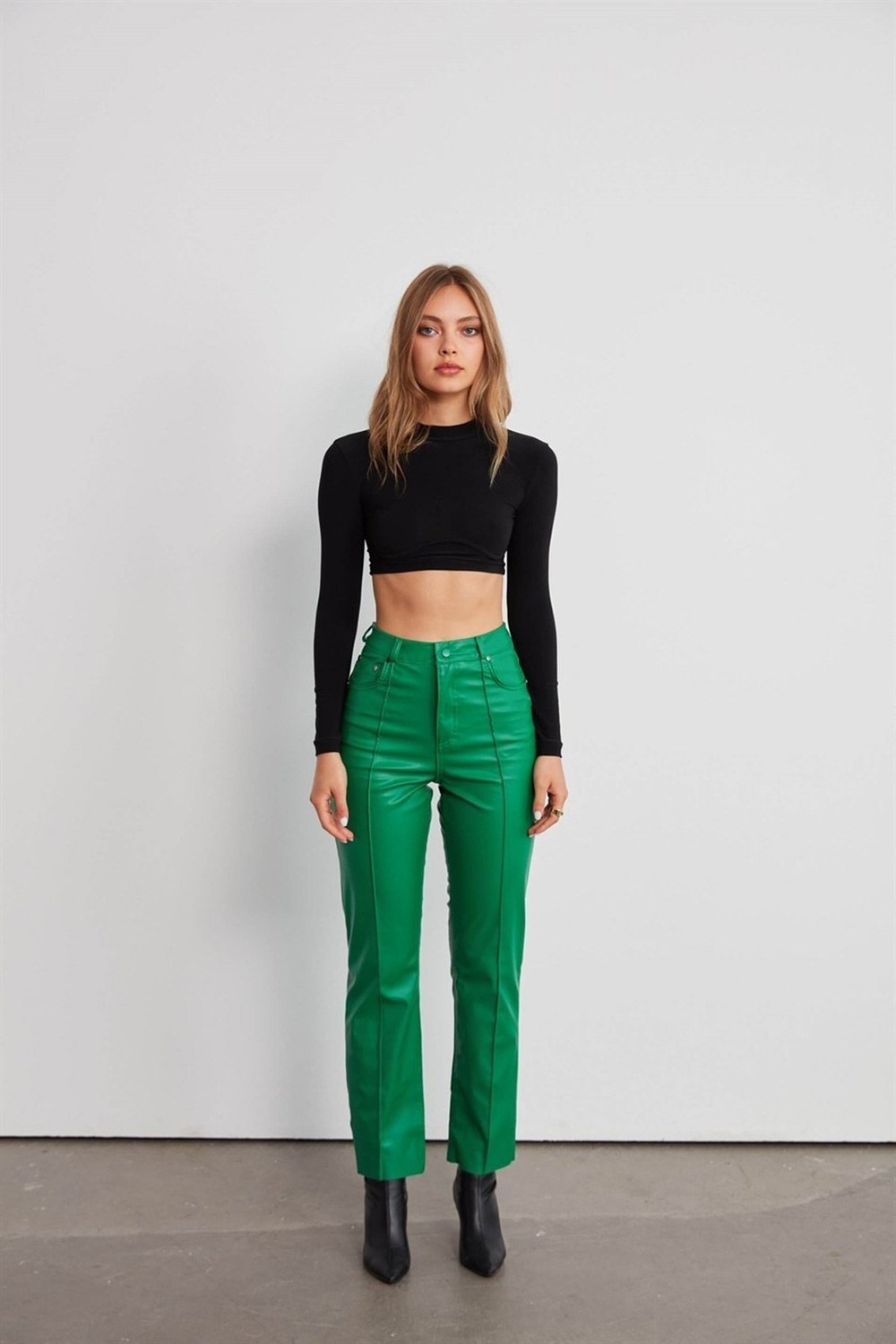 VATKALI Leather Straight Trousers Green