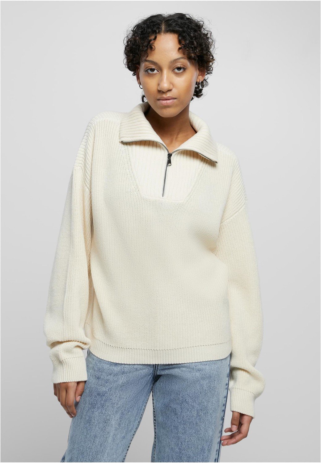 Ladies Oversized Knit Troyer sand