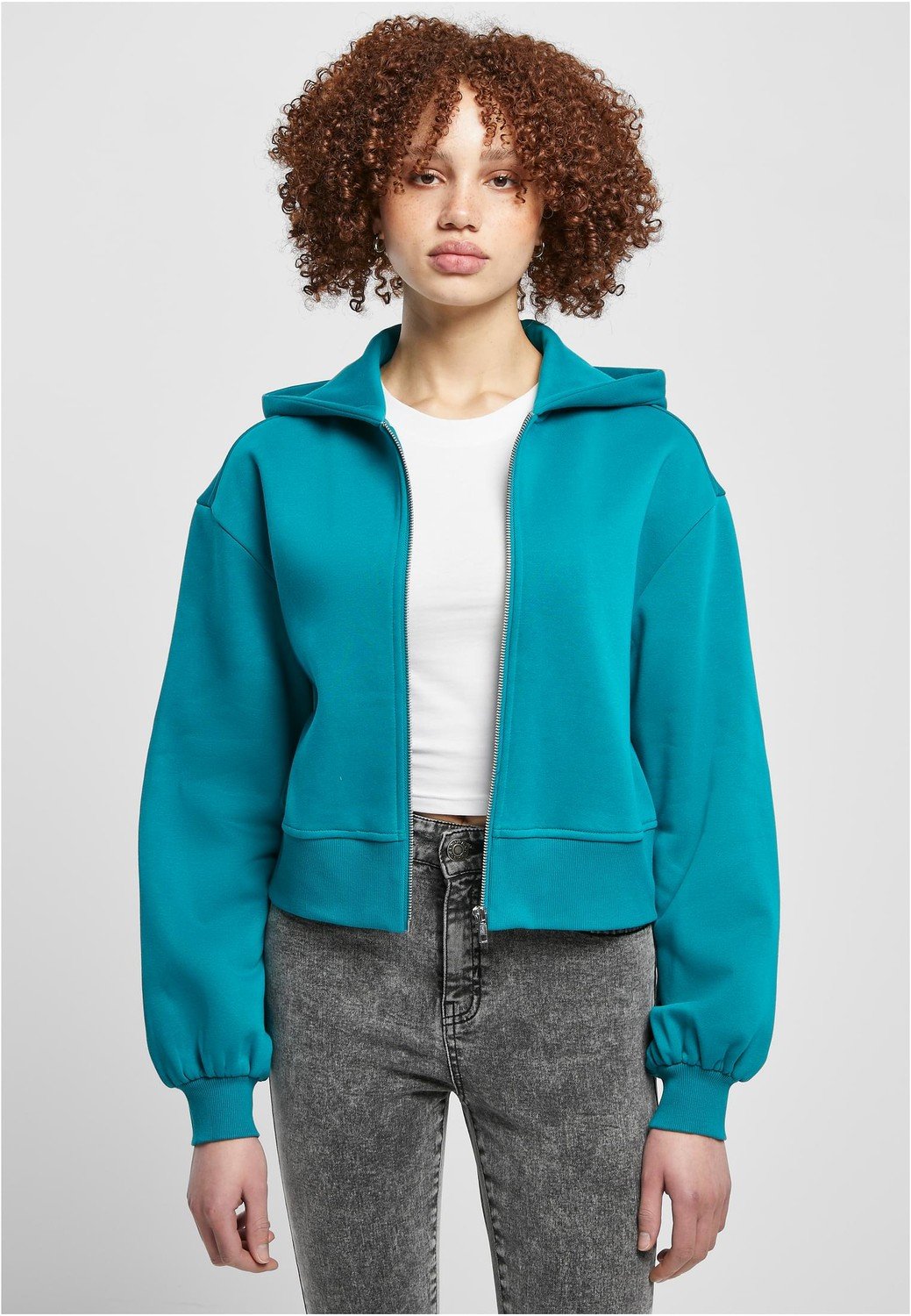 Ladies Short Oversized Zip Jacket watergreen