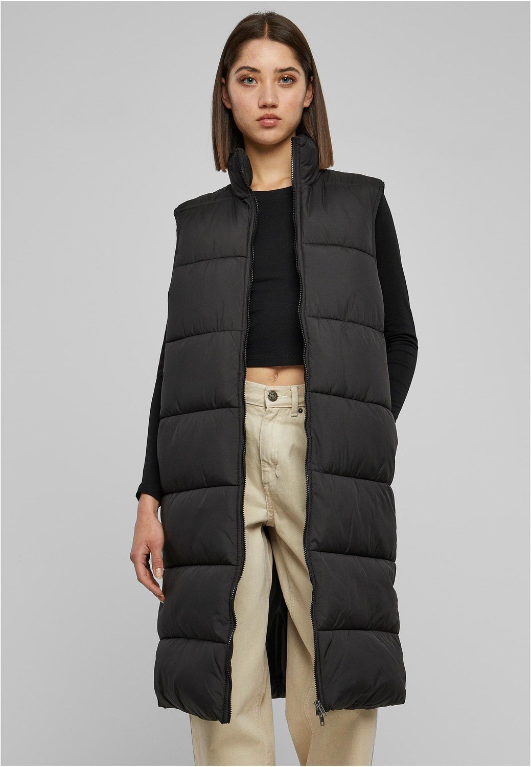 Ladies Long Puffer Vest black