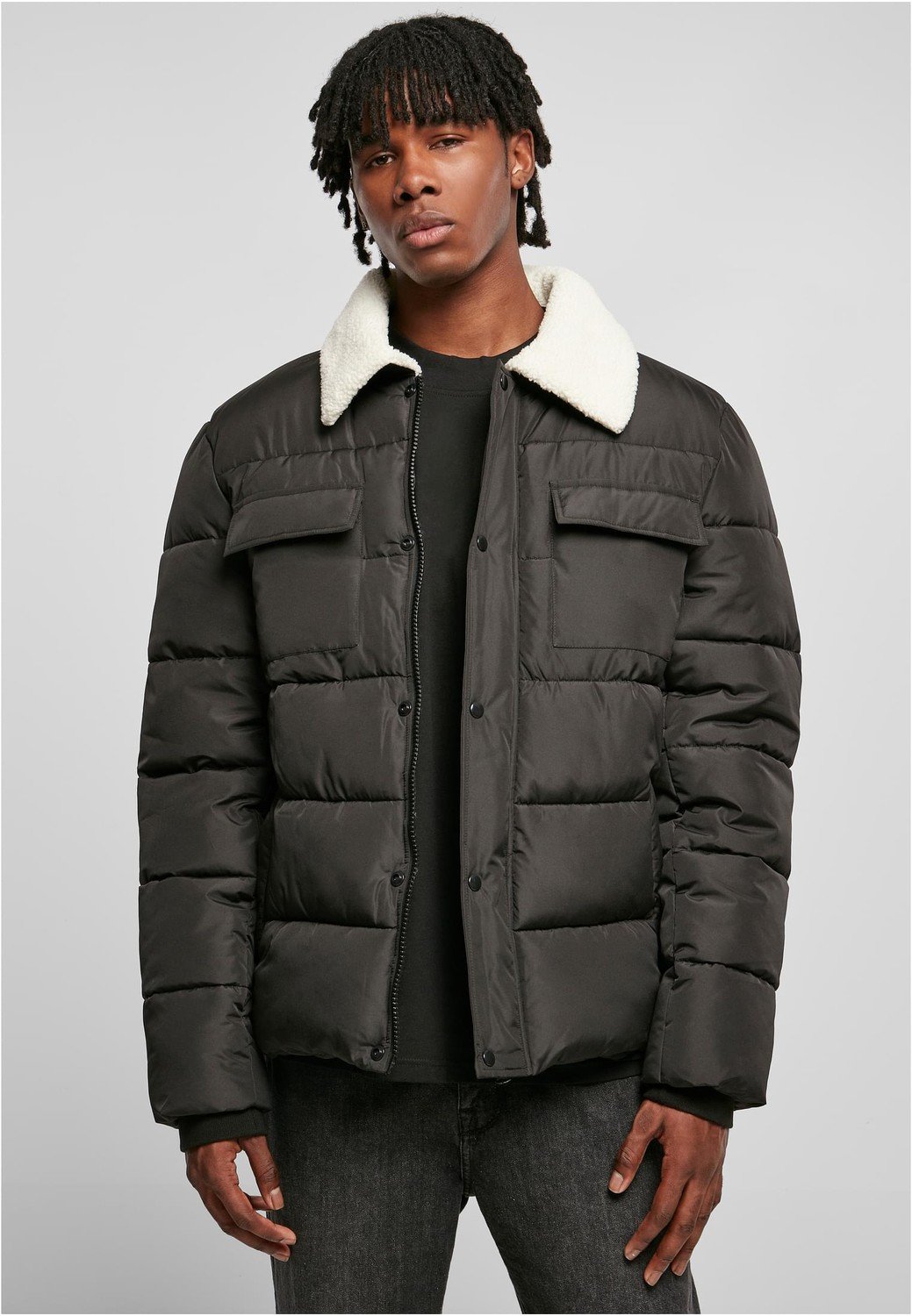 Sherpa Collar Padded Shirt Jacket black