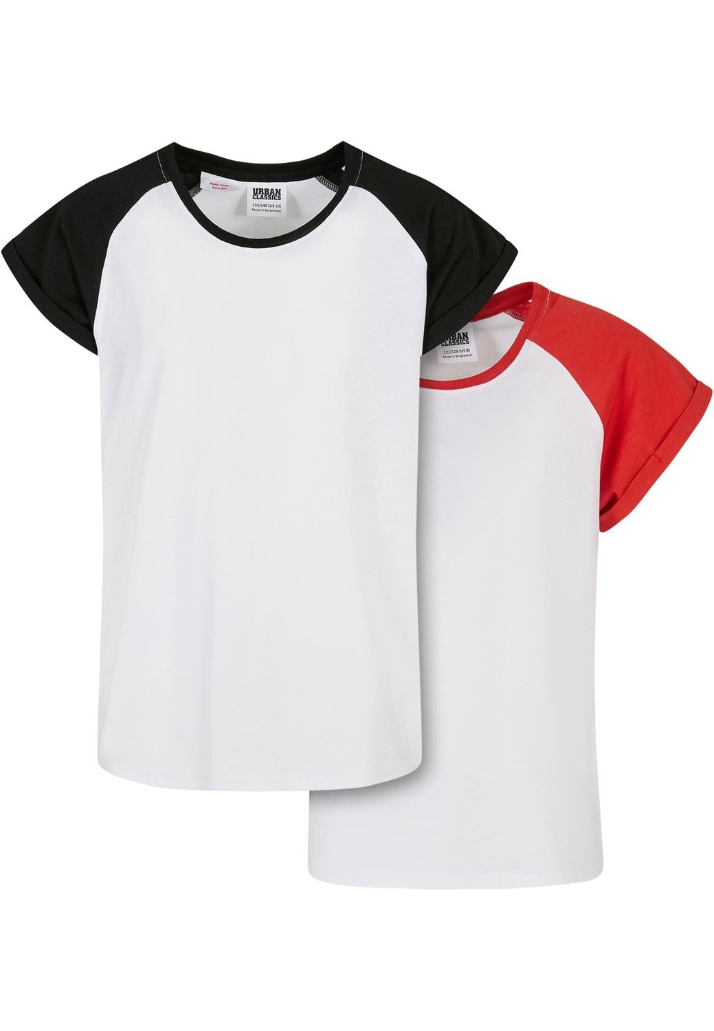 Girls Contrast Raglan Tee 2-Pack white/hugered+white/black