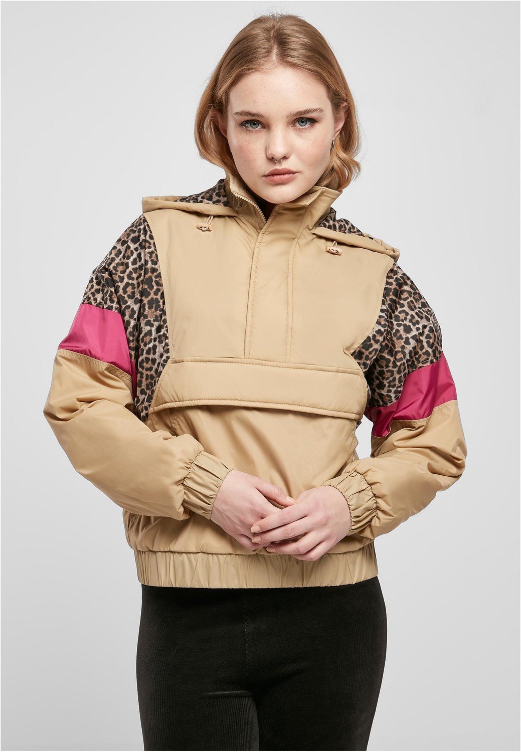 Ladies AOP Mixed Pull Over Jacket unionbeige/darkleo/w.