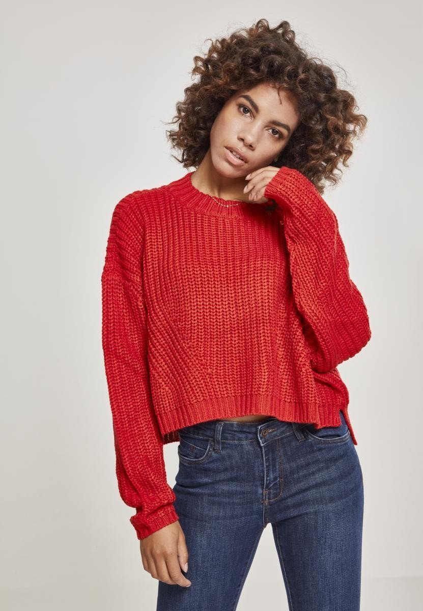 Dámský široký oversize svetr ohnivě červené barvy