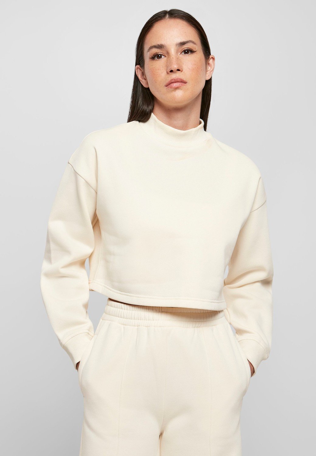 Dámy Cropped Oversized Sweat High Neck Crew whitesand