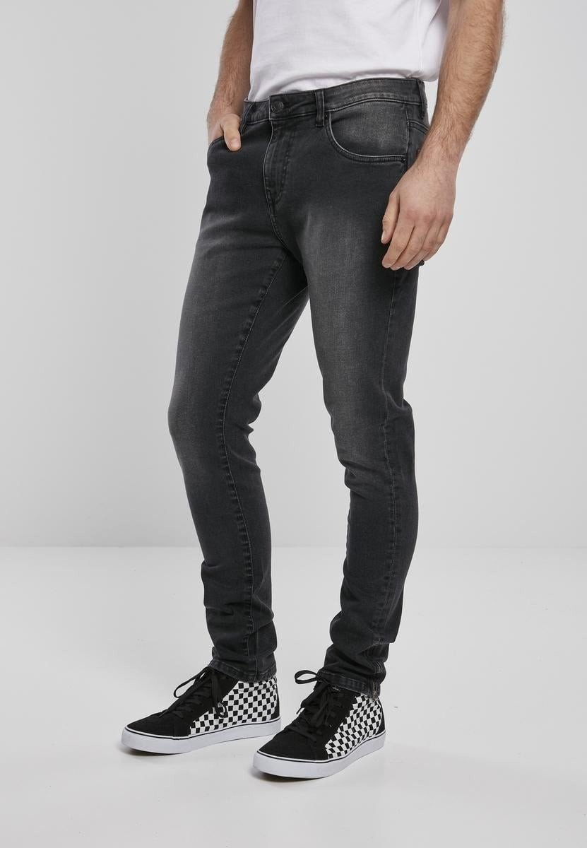 Slim Fit Zip Jeans pravé černé seprané