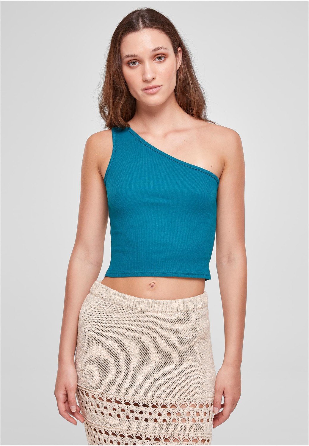 Ladies Cropped Asymmetric Top watergreen