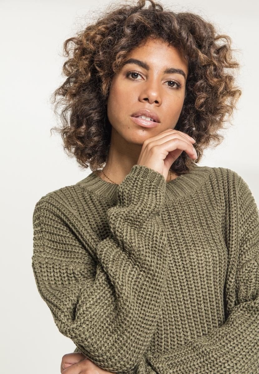 Dámský široký oversize svetr olivový