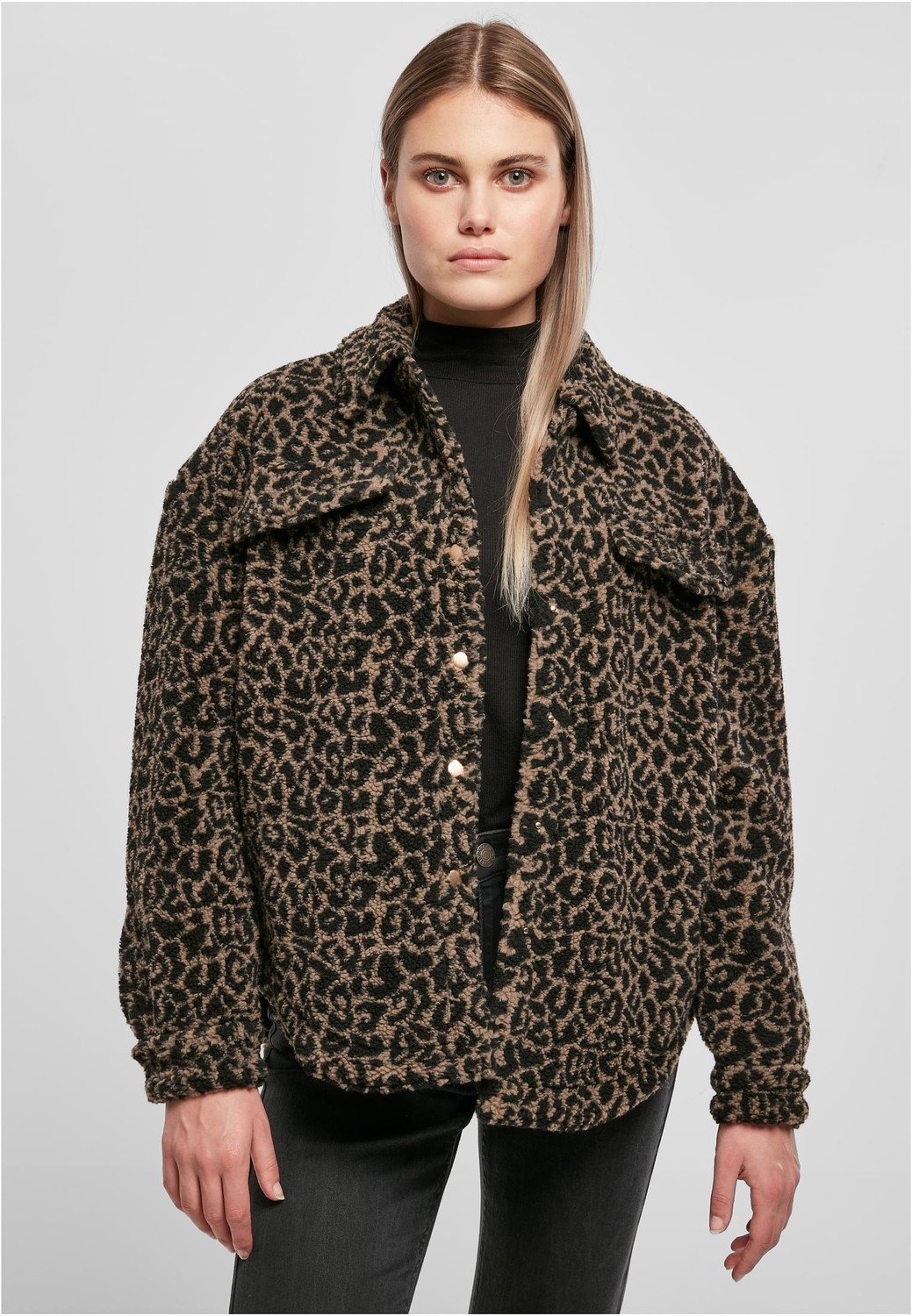 Ladies AOP Sherpa Overshirt darktaupeleo