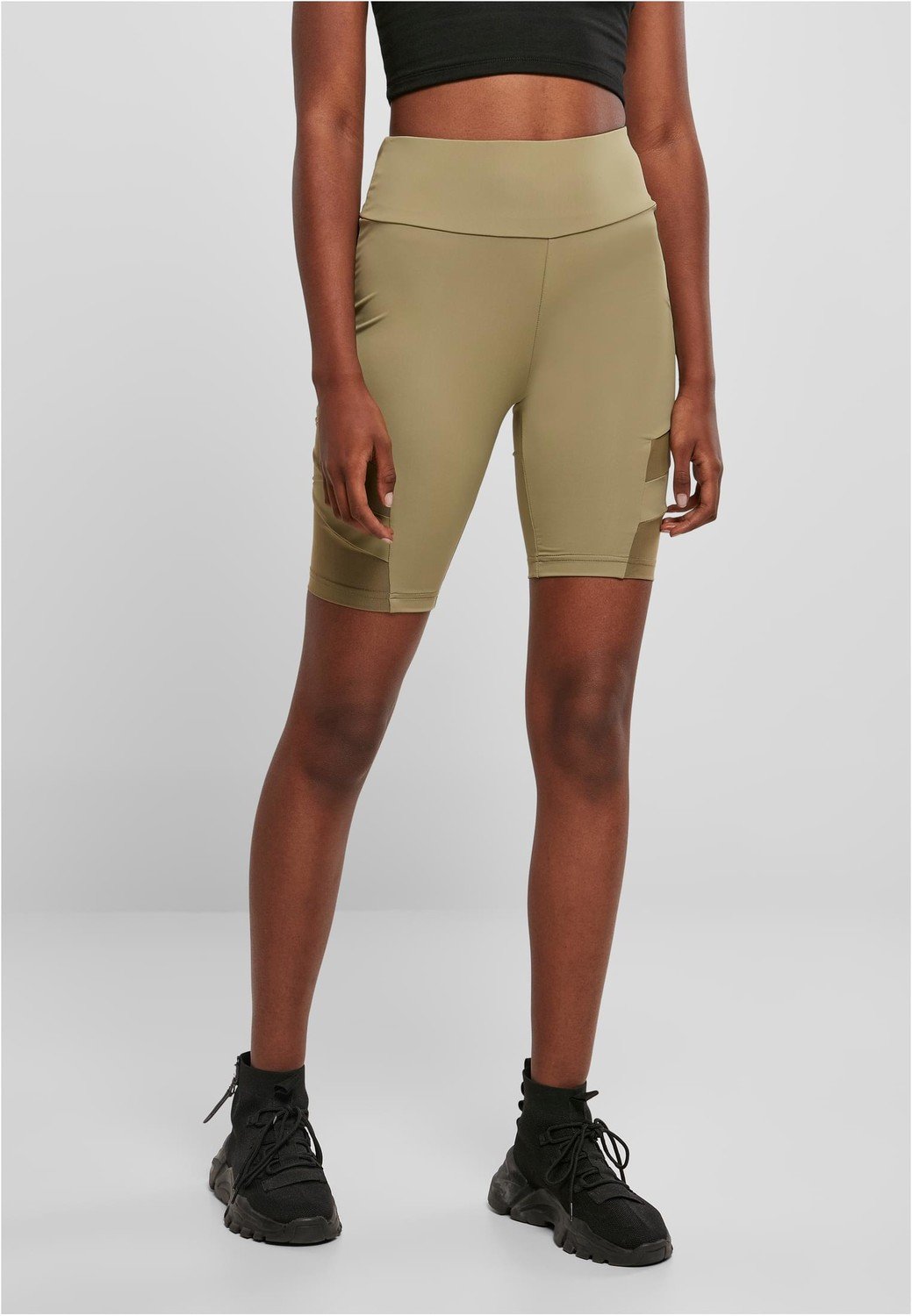 Ladies High Waist Tech Mesh Cycle Shorts khaki