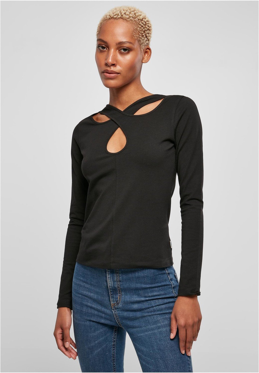 Ladies Crossed Cut Out Longsleeve black