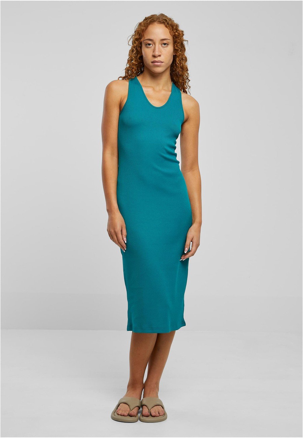 Ladies Midi Sleeveless Rib Dress watergreen