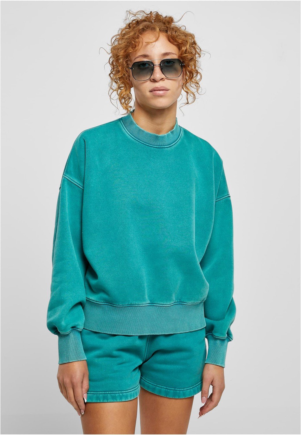Ladies Oversized Stone Washed Crewneck watergreen