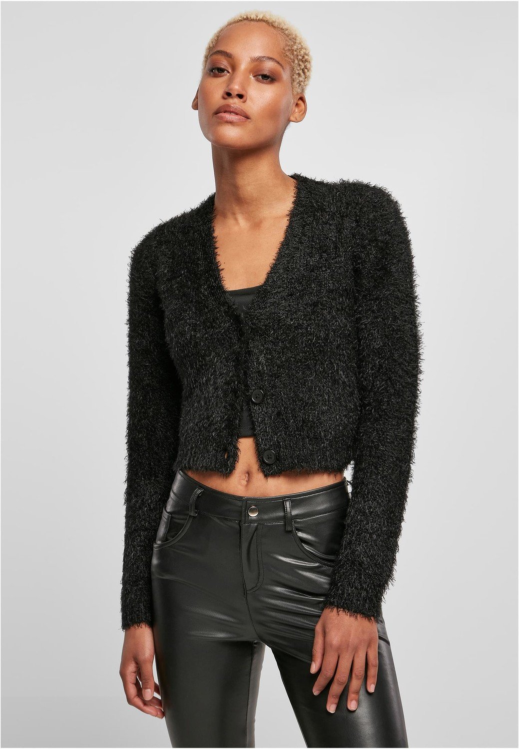 Ladies Cropped Feather Cardigan black
