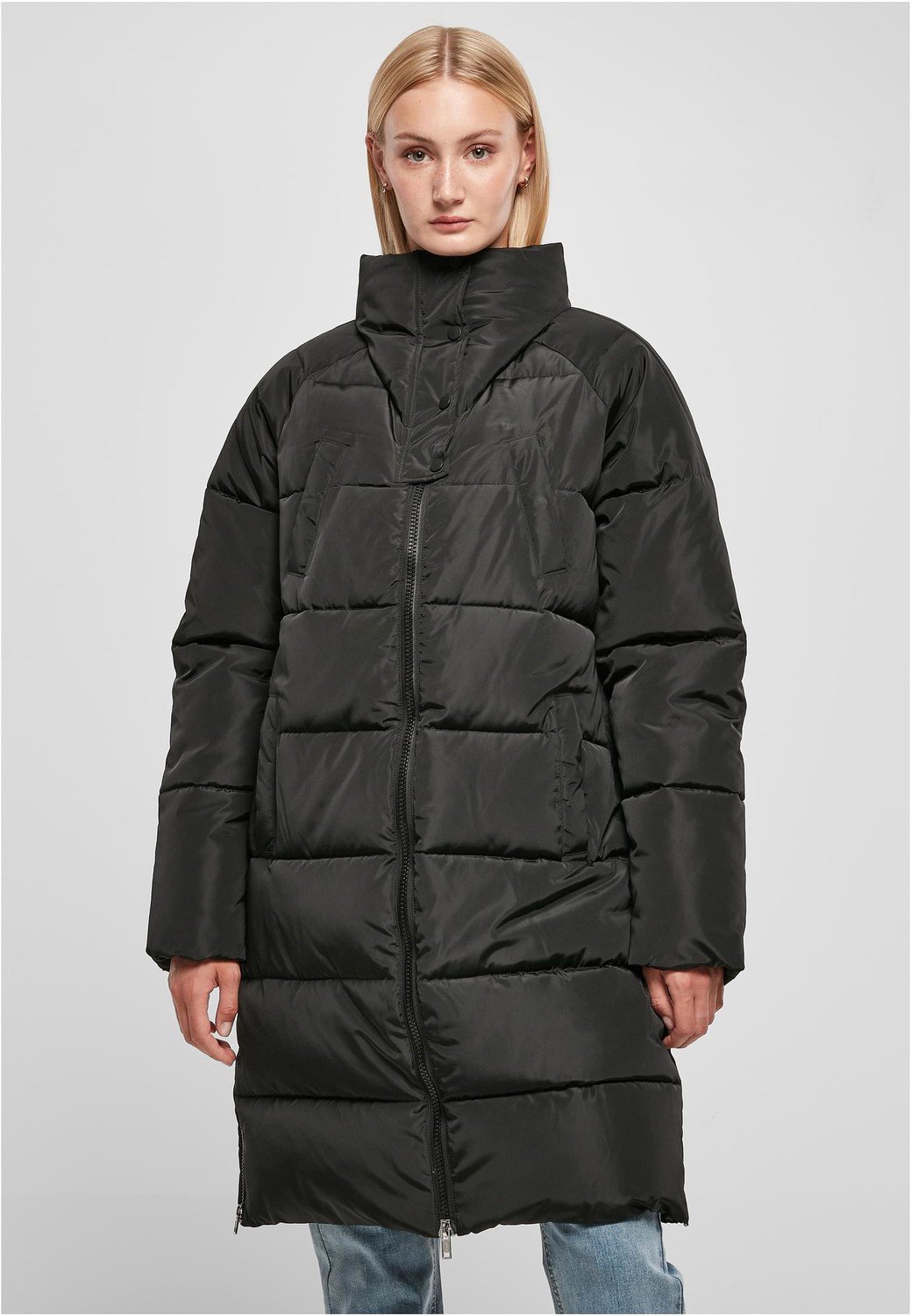 Ladies High Neck Puffer Coat black