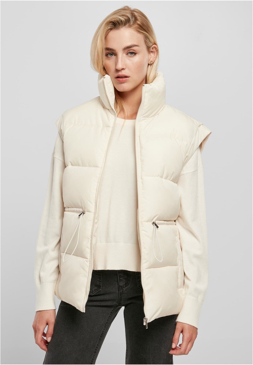 Ladies Waisted Puffer Vest whitesand