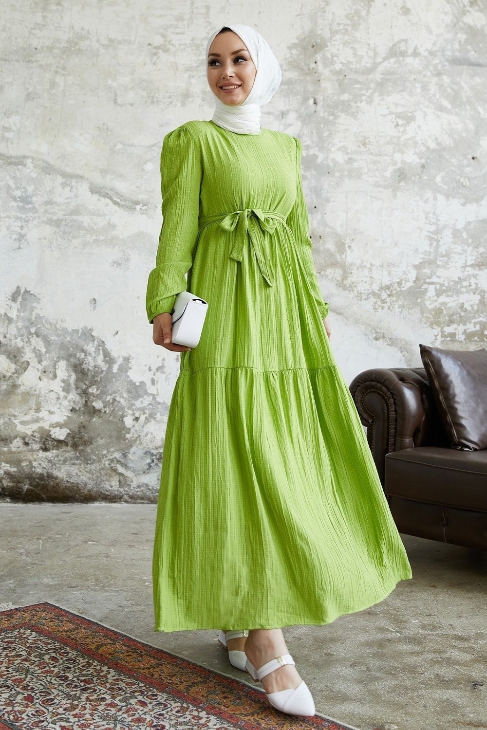 InStyle Almisa Belted See-through Dress - Pistachio Green