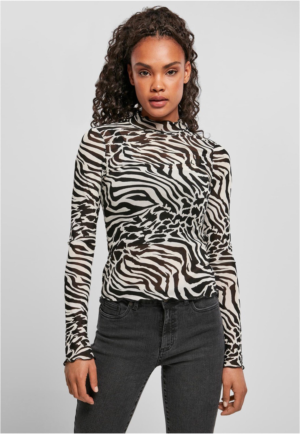 Dámský rolák AOP Mesh s dlouhým rukávem bílo/černý