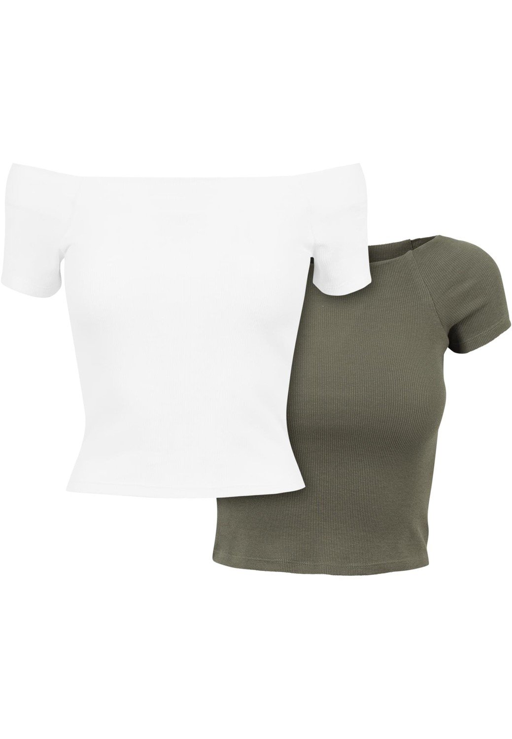 Ladies Off Shoulder Rib Tee 2-Pack white+olive