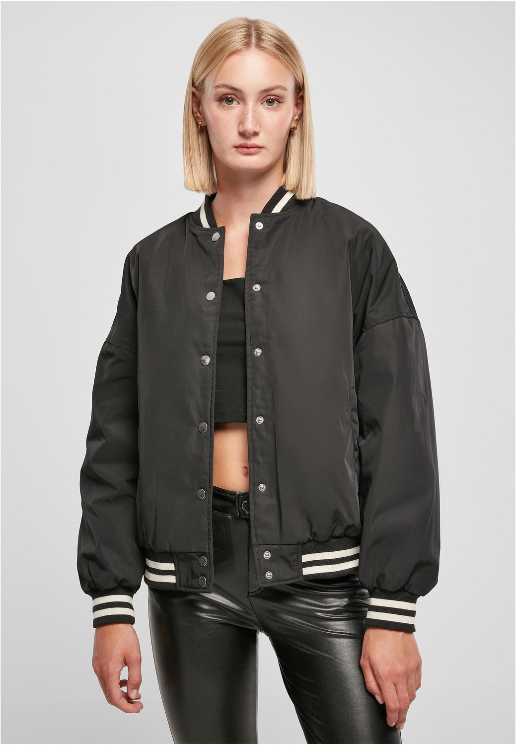 Ladies Oversized Recycled College Jacket black