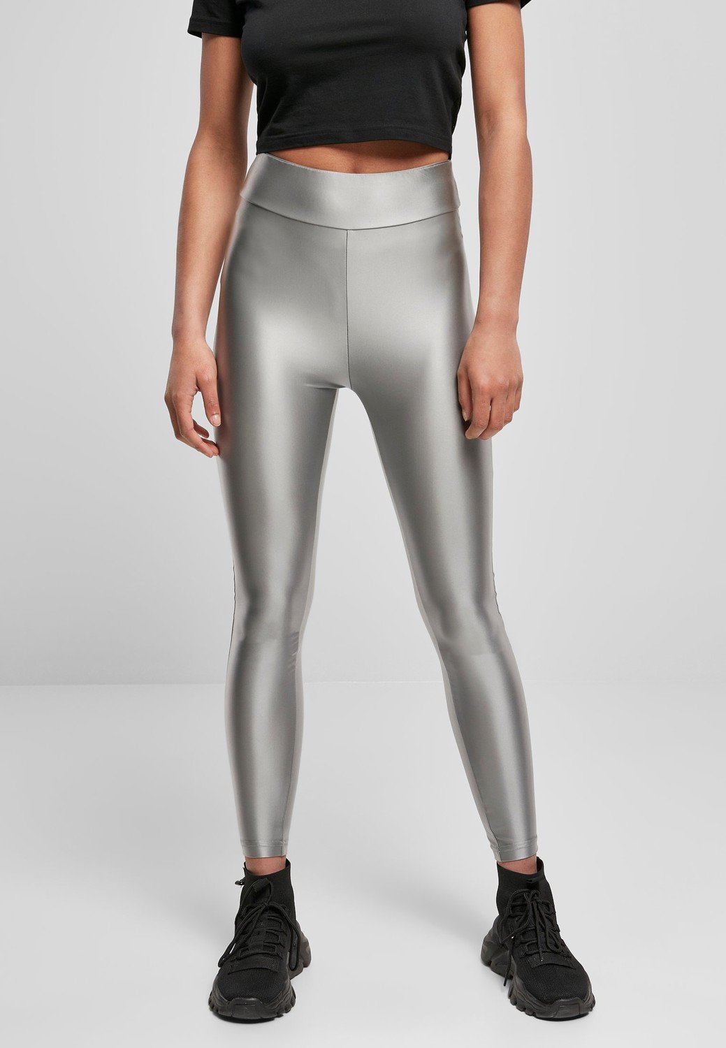 Ladies Highwaist Shiny Metallic Leggings darksilver