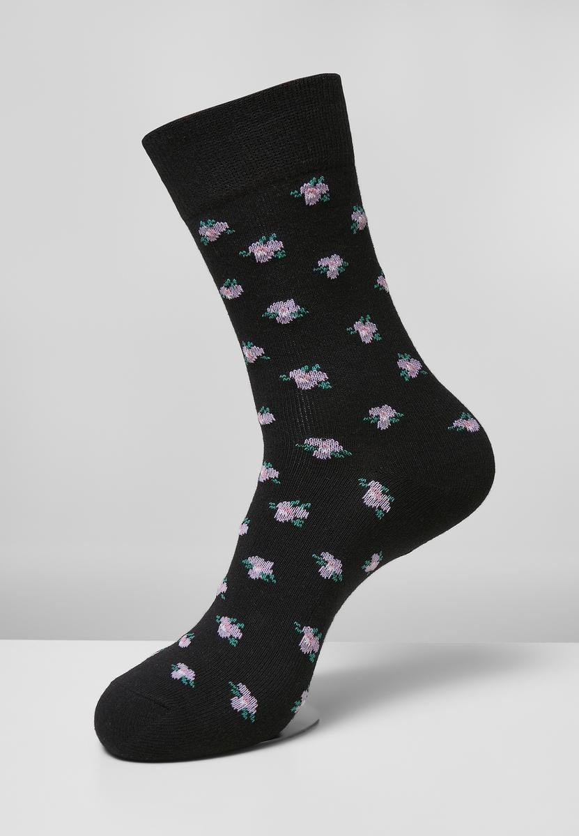 Květinové ponožky z recyklované příze 3-balení šedá+černá+bílá