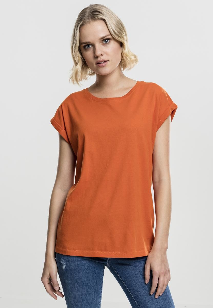 Dámské tričko s prodlouženým ramenem rezavě oranžové