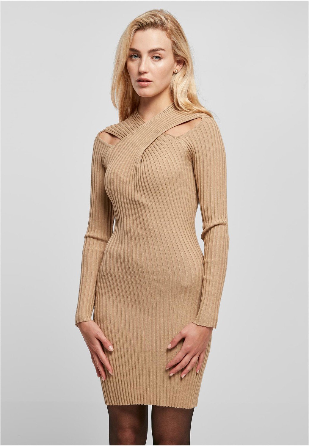 Ladies Crossed Rib Knit Dress unionbeige